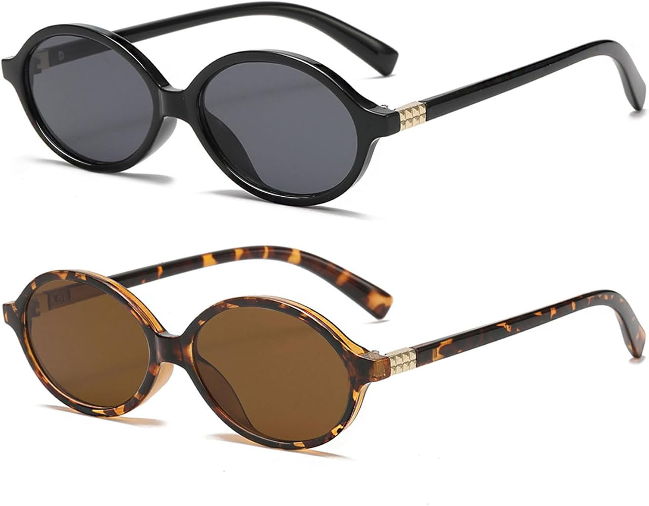 Retro Oval Sunglasses for Women Men Trendy Round Tortoise Sun Glasses 90s Vintage Shades | Amazon (US)