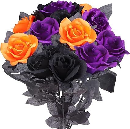 TBoxBo 15 PCS Artificial Silk Rose Flower Faux Black Roses Artificial Flower Bouquets with Long S... | Amazon (US)