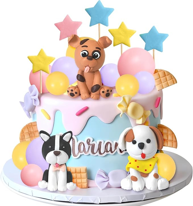DRWATE Dog Cake Topper Clay Figurines - Puppy Star Yellow Pink Purple Ball Cake Topper for Dog Th... | Amazon (US)