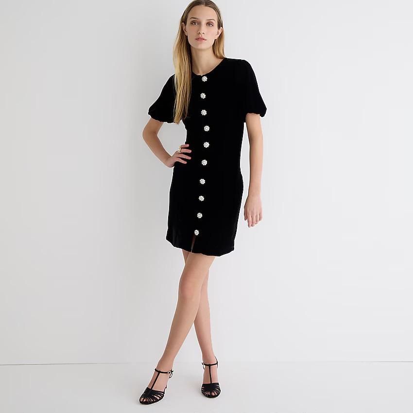 Velvet jeweled button-front mini dress | J. Crew US