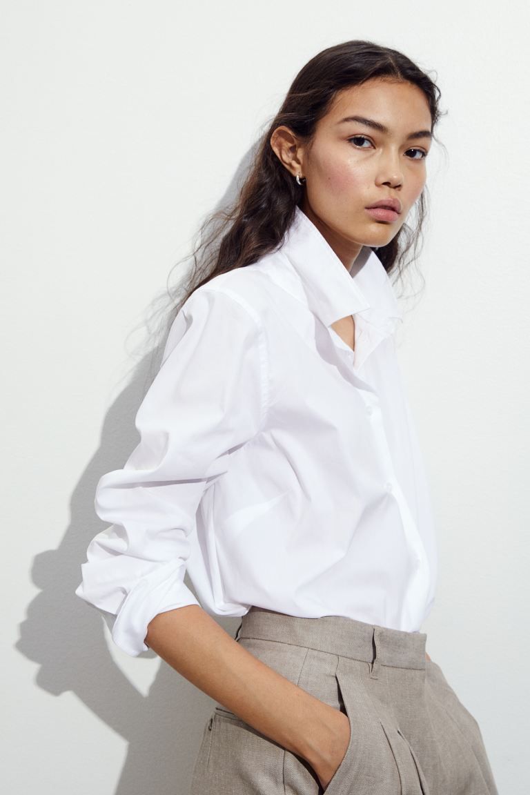 Cotton-blend Shirt - White - Ladies | H&M US | H&M (US + CA)