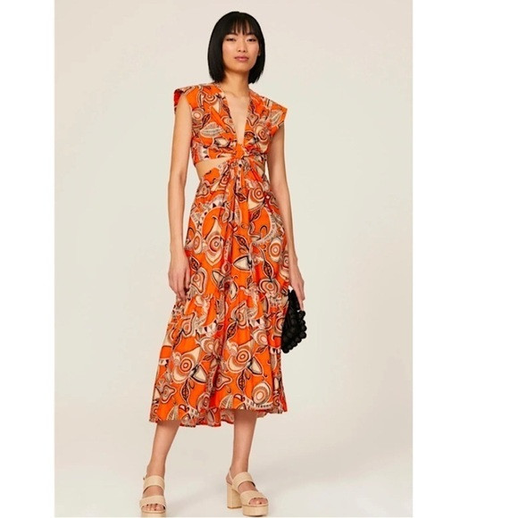 A.L.C Alexandria Orange Printed Statement Iconic Style Cutout Midi Dress | Poshmark