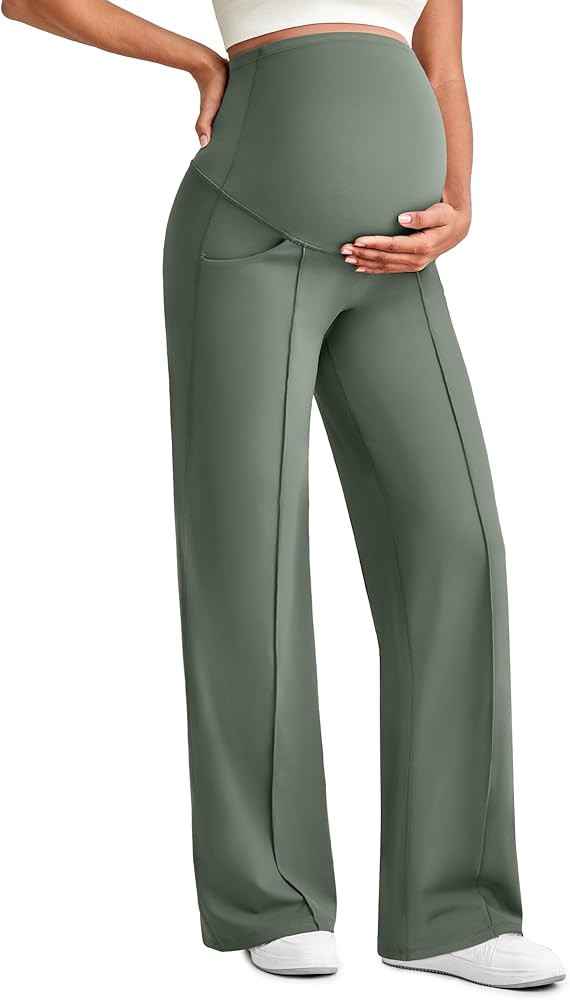 G4Free Maternity Dress Yoga Pants with Pockets Over The Belly Stretchy Work Slack Pregnancy Wide ... | Amazon (US)