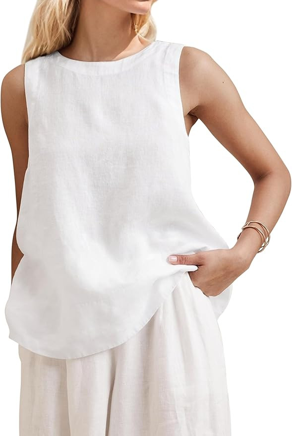 Tunic Sleeveless Cotton Linen Tank Tops for Women Casual Crew Neck Keyhole Back Basic Tank Top So... | Amazon (US)