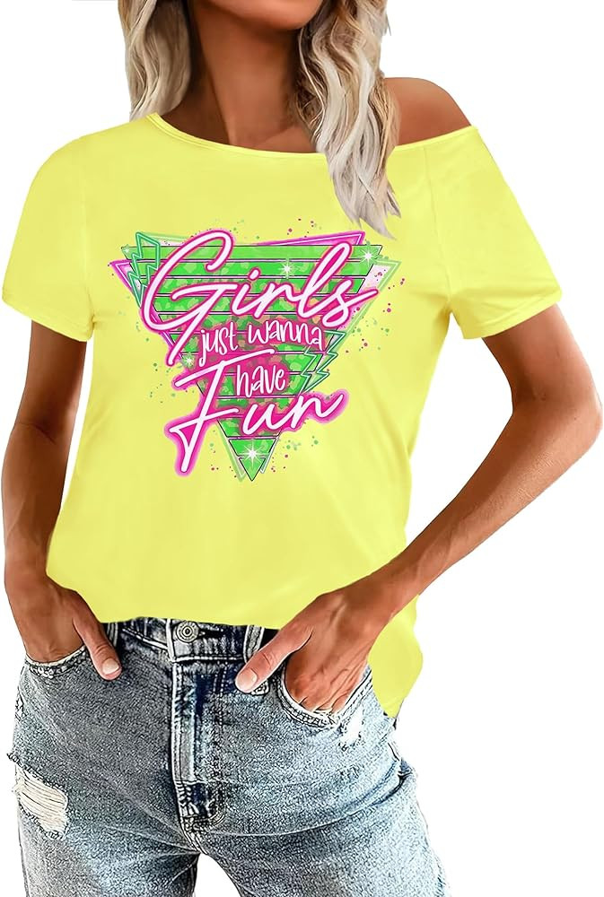 80s Shirts for Women Retro Off The Shoulder Top Disco 80s 90s Theme Party Outfit | Amazon (US)