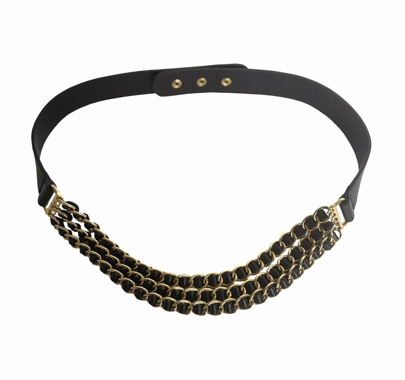 Women Chain Leather Belt In Black Leather/gold | Shop Simon