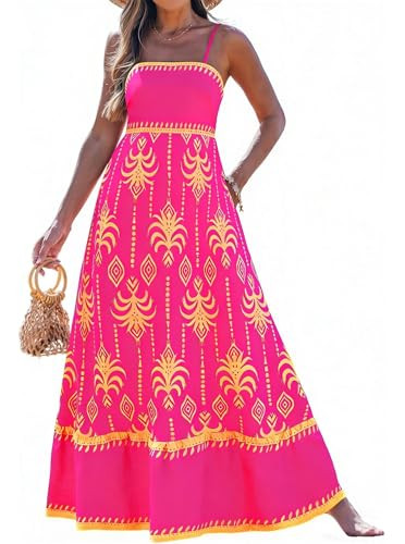 popvil Women Summer Maxi Dress 2026 Spaghetti Strap Long Beach Dress Boho A-Line Flowy Casual Sle... | Amazon (US)
