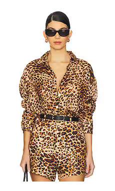 vitamin A Playa Linen Boyfriend Shirt in Lux Leopard from Revolve.com | Revolve Clothing (Global)