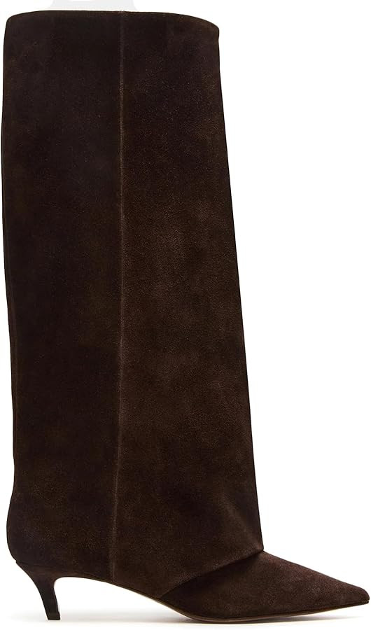 Brown Suede Knee High Boots for Women Comfortable Pull on Pointed Toe 2 Inch Kitten Heel Fold Ove... | Amazon (US)