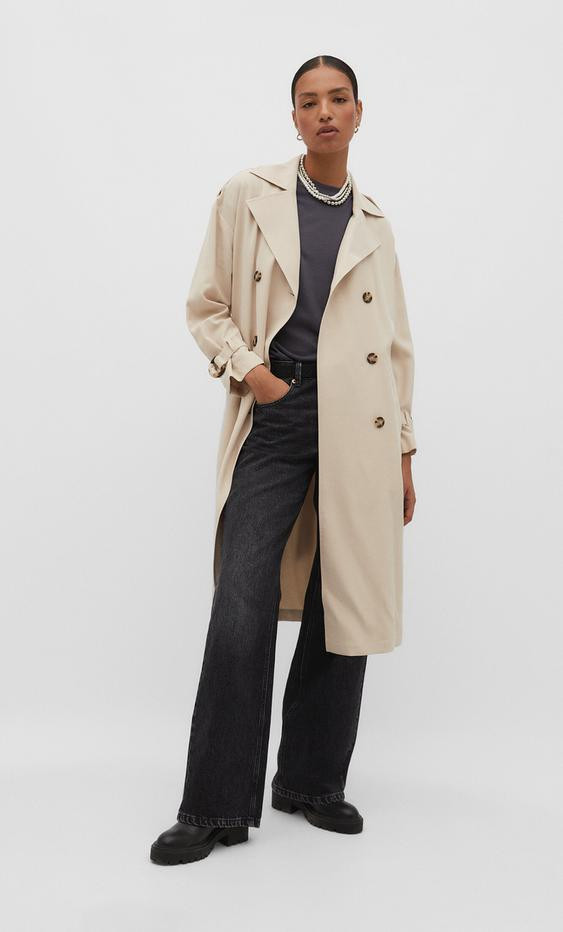 Long flowing trench coat - Women's Trench | Stradivarius United Kingdom | Stradivarius (UK)