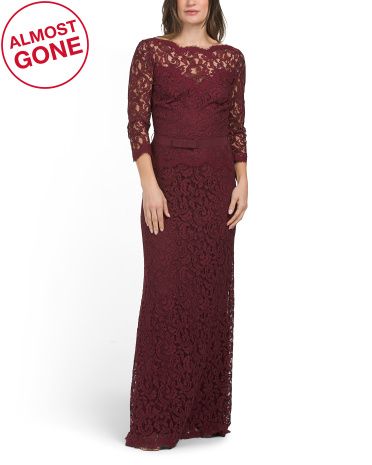 Amberly Lace Gown With Bow Belt | TJ Maxx