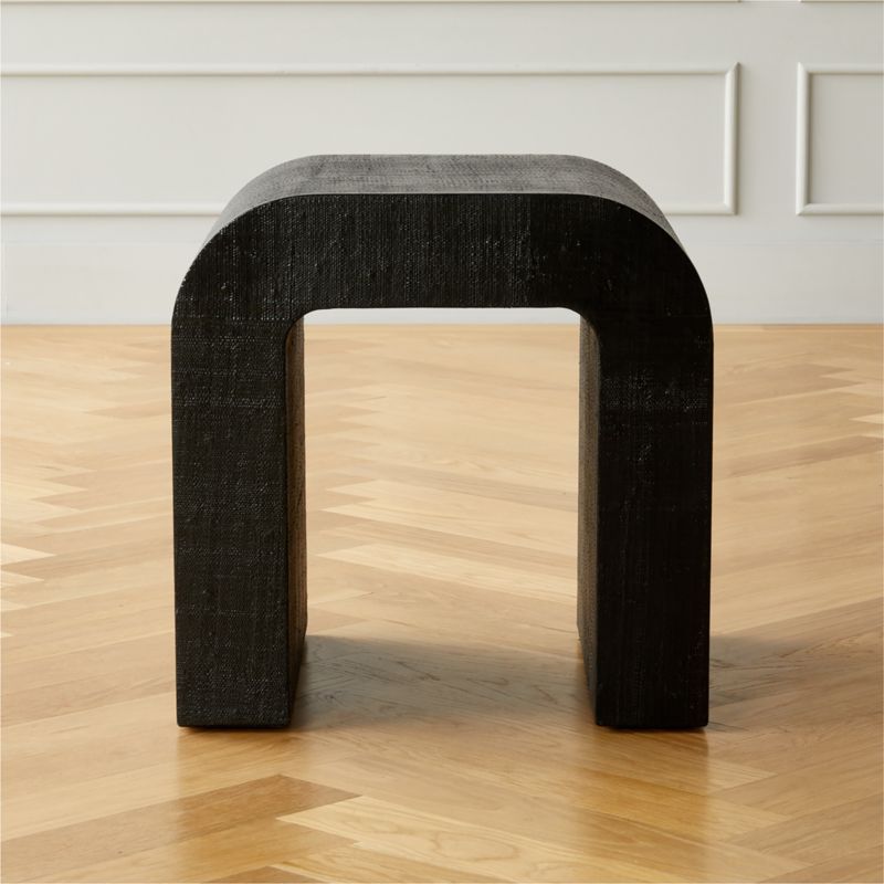 Horseshoe Black Lacquered Linen Side Table | CB2 | CB2