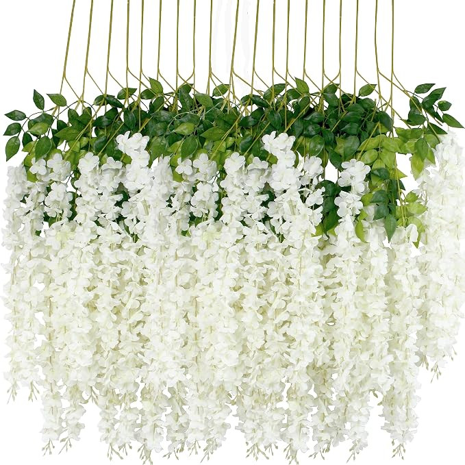 6Pcs Wisteria Hanging Flowers 3.6 Feet/Piece White Dense Fake Wisteria Vine Ratta Hanging Garland... | Amazon (US)