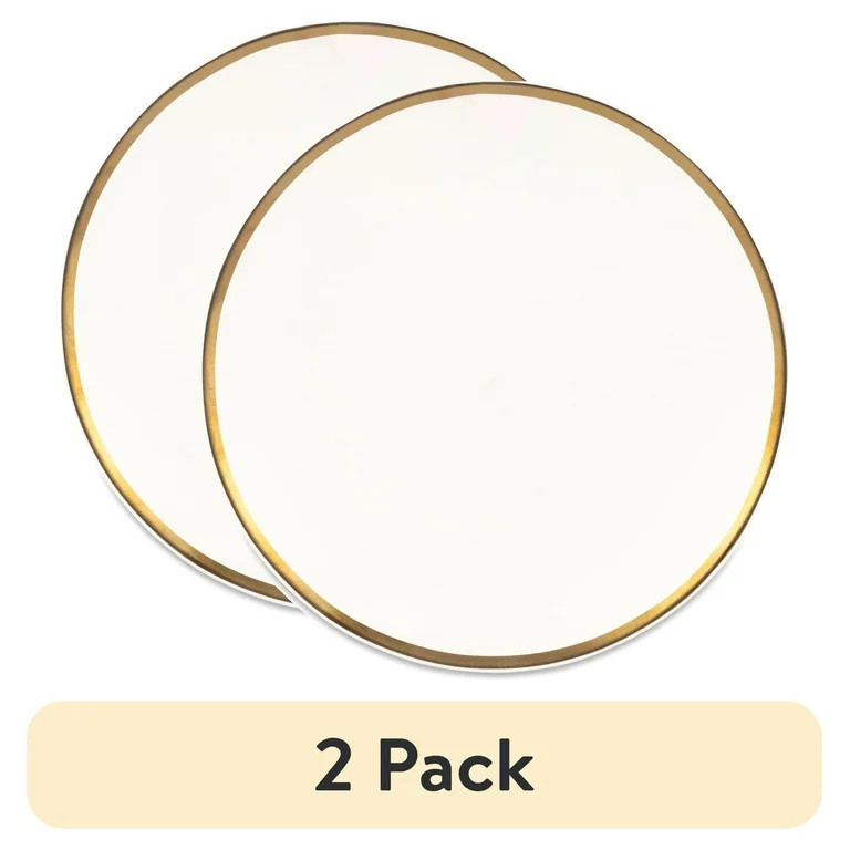 (2 pack) Thyme & Table Everest Ceramic Salad Plate Off-White with Gold Rim | Walmart (US)