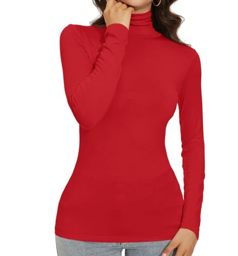 Red Turtleneck Shirts Women Long Sleeve Turtle Neck Tops Thermal Fitted Casual Basic Underscrub Shirt Fall (REL) | Amazon (US)