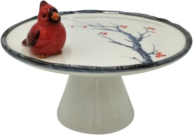 Comfy Hour Joyful Holiday Collection Cake Plate Stand Decorated with Red Cardinal and Decal Tree ... | Amazon (US)