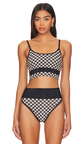 Eva Bikini Top in Taupe & Black Check | Revolve Clothing (Global)