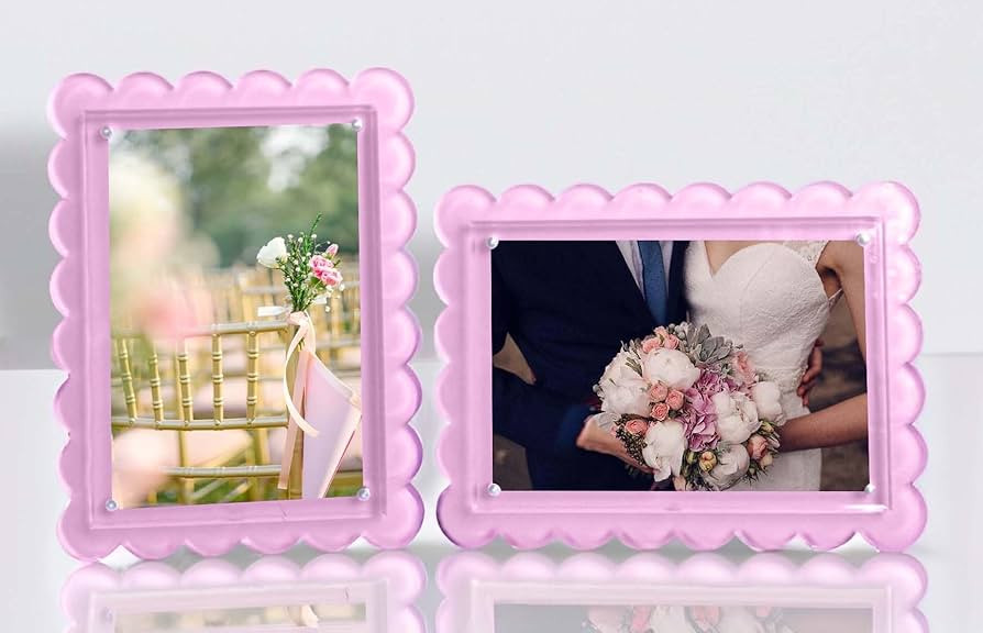 2‑Pack 5×7 Scalloped Acrylic Photo Frames – Pink Magnetic Floating Display, Dual Orientation... | Amazon (US)