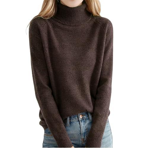 Brown Sweater Woman Women's Turtleneck Sweater 2025 Trendy Long Sleeve Warm Sweaters Fall Winter Fashion Clothes Basic Knit Pullover Tops Brown2 L | Amazon (US)