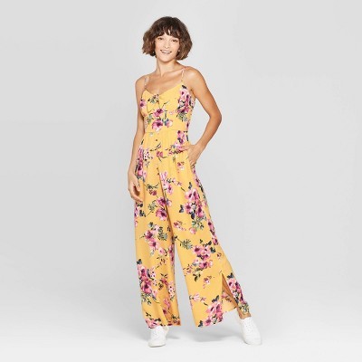Women's Floral Print V-Neck Strappy Front Tie Jumpsuit - Xhilaration™ Yellow | Target