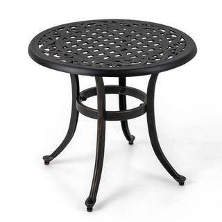 Gymax Antique Brown Round Metal Patio Table 24 in. Outdoor Side Table GYM12928 - The Home Depot | The Home Depot