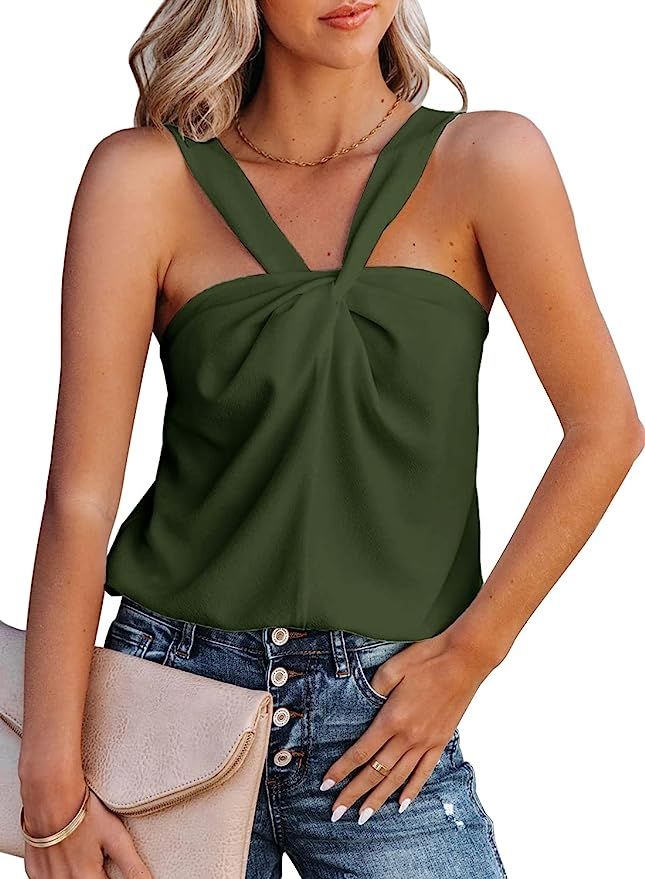 MIHOLL Womens Sexy Halter Tops Casual Sleeveless Chiffon Tee Shirts Tank Tops | Amazon (US)