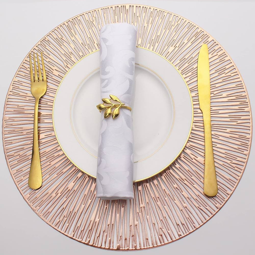 Evevda Placemats for Dining Table Set of 6 Round Hollow Out Table Mats Pressed Metallic Vinyl Pla... | Amazon (US)