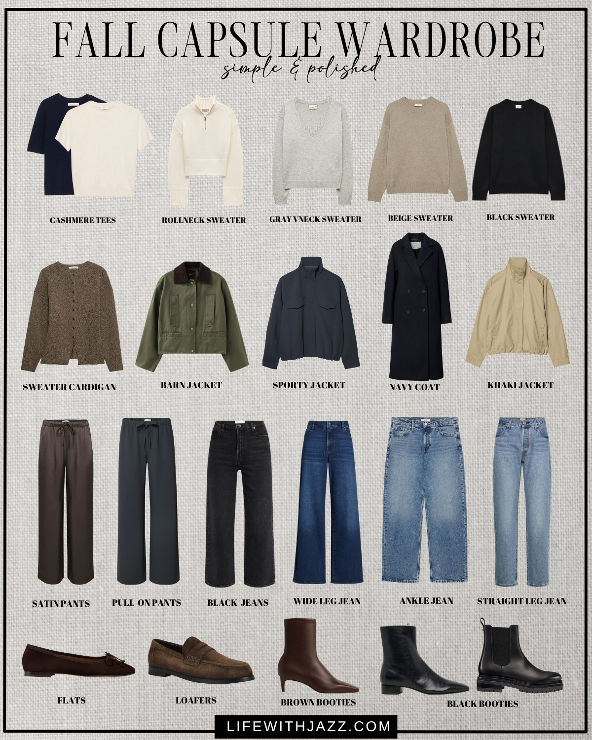 fall capsule wardrobe -- simple & polished 

fall style / fall outfits / aritzia / banana republic / jcrew / mango / varley / quince / wide leg jeans / straight leg jeans / ankle jeans / ballet flats / suede loafers / kitten heel booties / everyday leather boots / waterproof boots / matching sets / sherpa jacket / fleece jacket / adidas spezial sneakers / clog mules / bucket tote / suede tote / tory burch romy

#LTKSeasonal