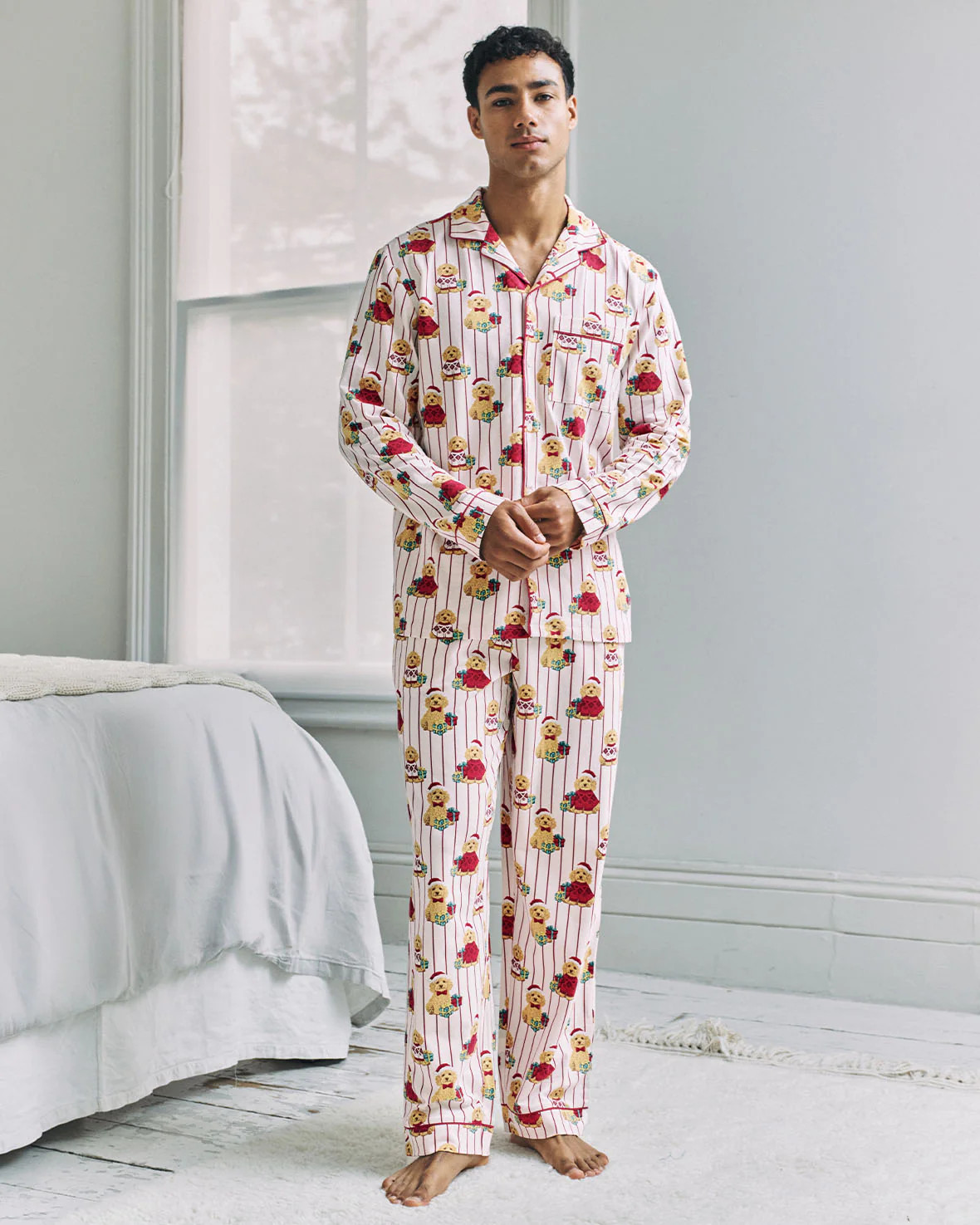 Organic Cotton Chip the Christmas Cockapoo Dog Print Long Pyjama Set | Chelsea Peers NYC
