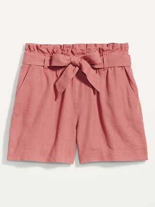 High-Waisted Tie-Belt Linen-Blend Shorts for Women -- 4-inch inseam | Old Navy (US)