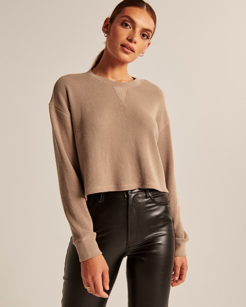 Women's Relaxed Long-Sleeve Waffle Tee | Women's Tops | Abercrombie.com | Abercrombie & Fitch (US)