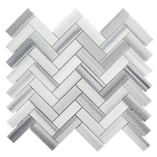 Jeffrey Court Zebra Plains Gray 12.875 in x 11.125 in. Herringbone Polished Marble Wall and Floor... | The Home Depot