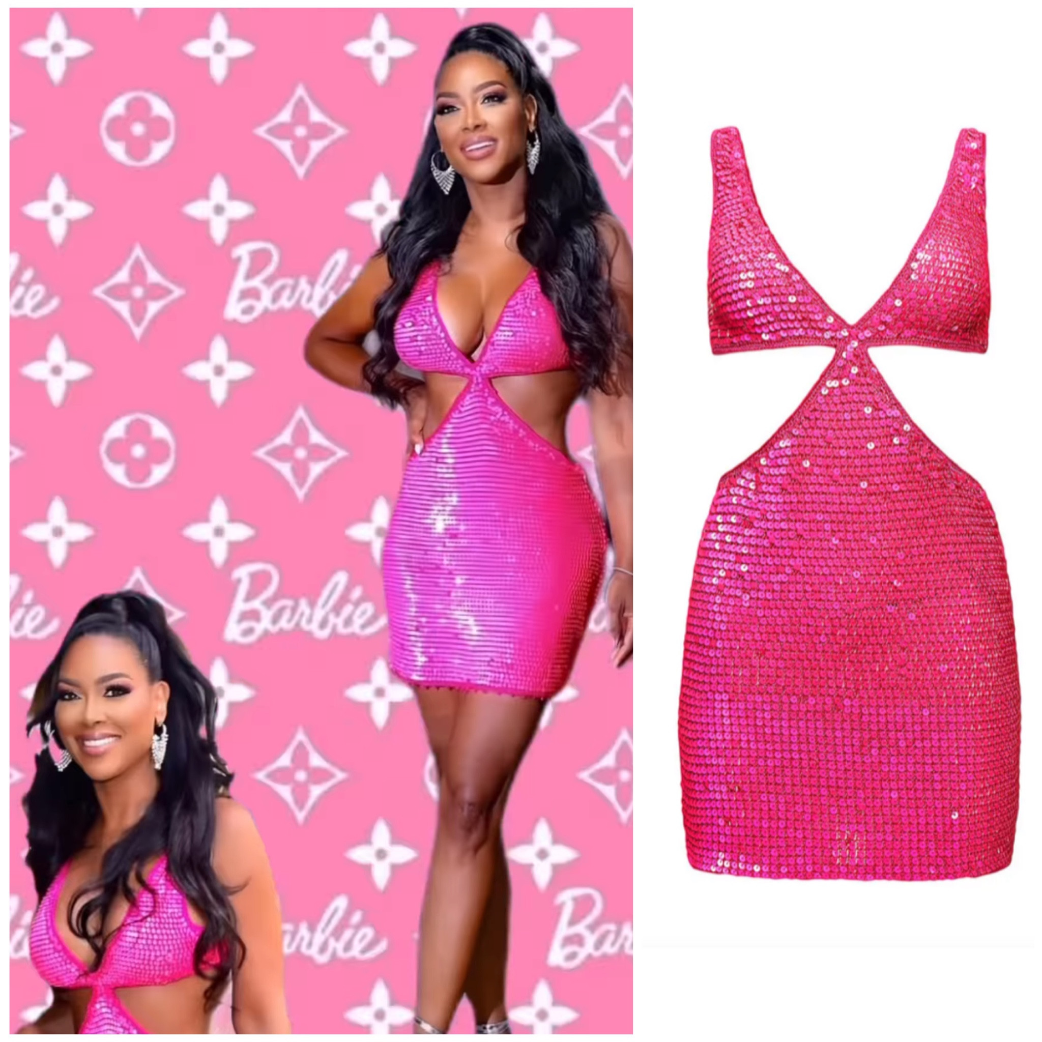 Kenya Moore’s Pink Sequin Cutout Dress 📸 = @kenya