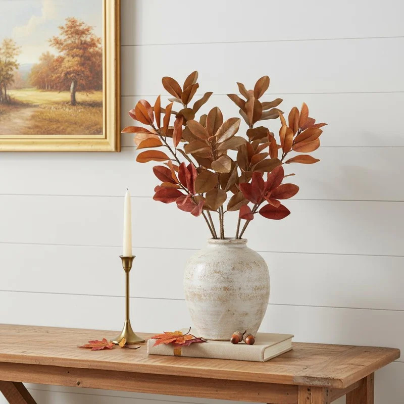 Set of Six Orange Red And Brown Fall Magnolia Leaf Wreath Sprays | Wayfair North America