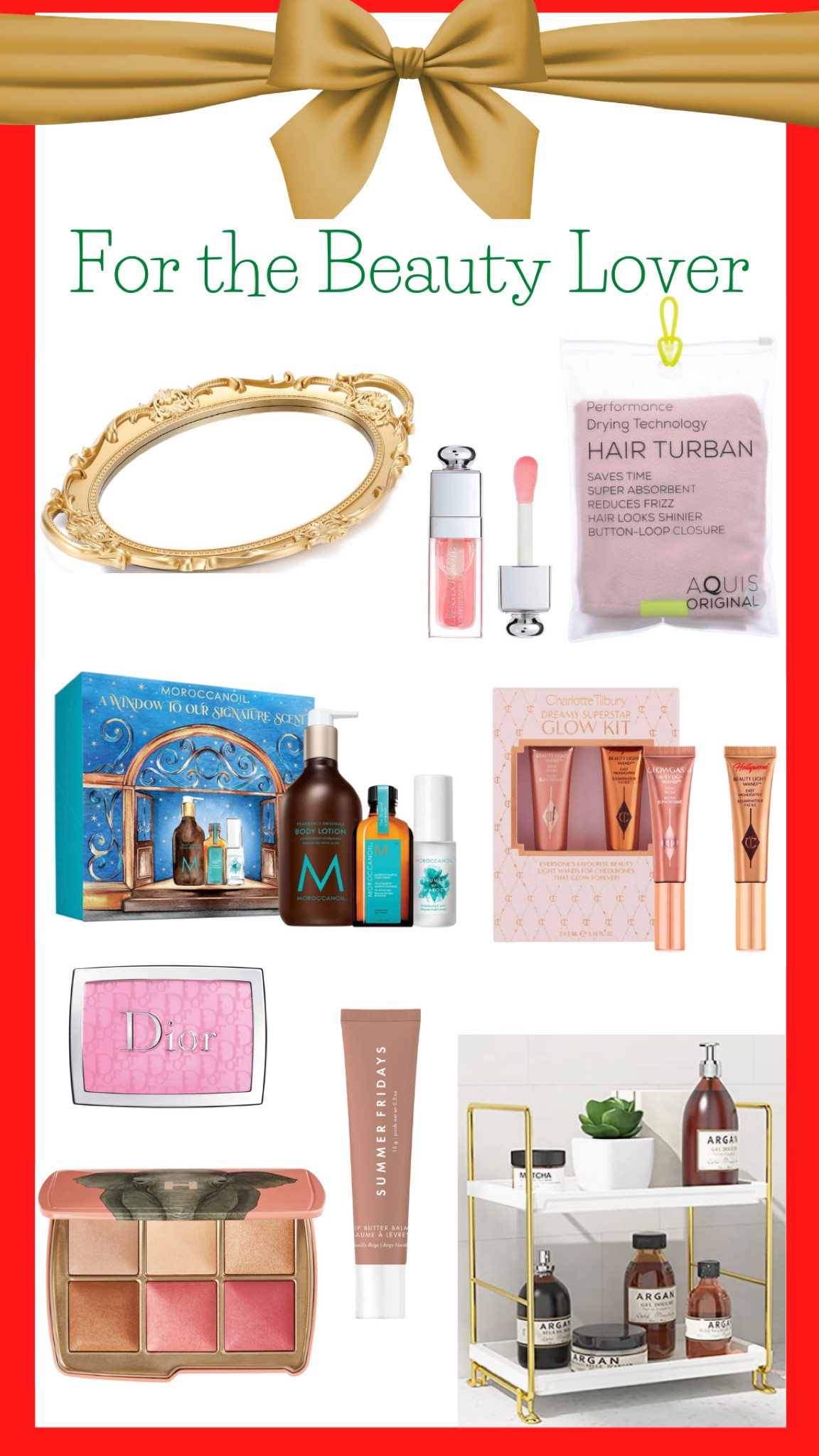 For the beauty lovers!
Vanity tray, vanity organizer, lip balm, blush, blush palette, highlighter, lip oil, Moroccan oil, microfiber hair towel

#LTKbeauty #LTKGiftGuide #LTKHoliday