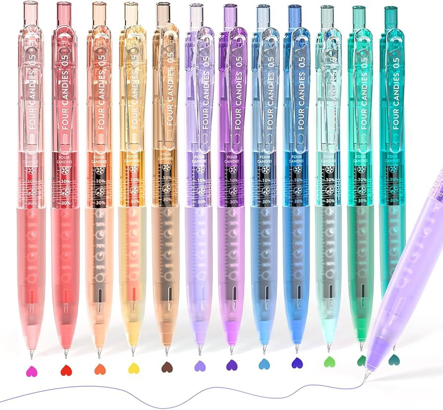 Four Candies 12Pack 0.5mm Quick Dry Retractable Gel Pen Set, Cute Transparent Fine Point Multicol... | Amazon (US)