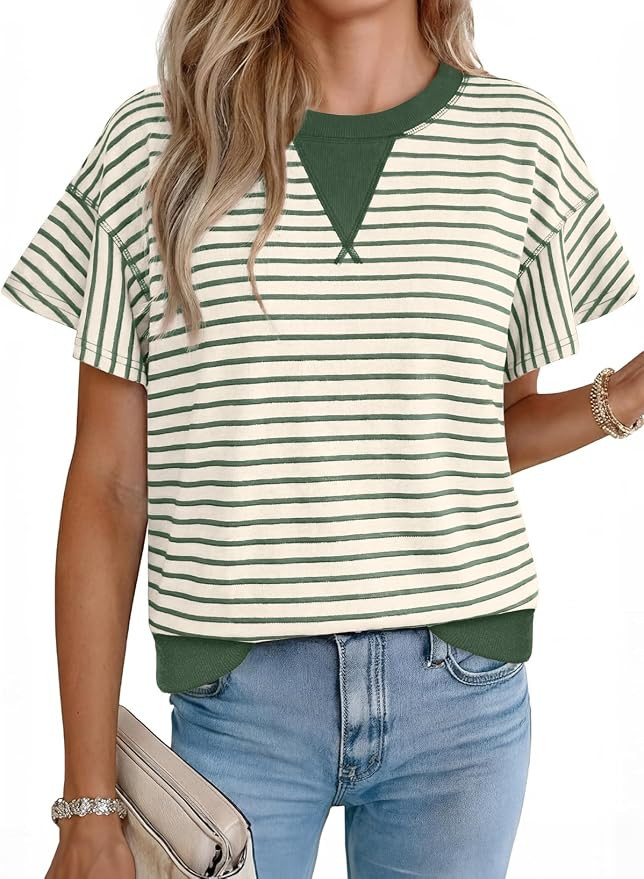Acelitt Women’s Short Sleeve Knit Tops 2026 Trendy Crewneck Striped T Shirts Casual Summer Blou... | Amazon (US)