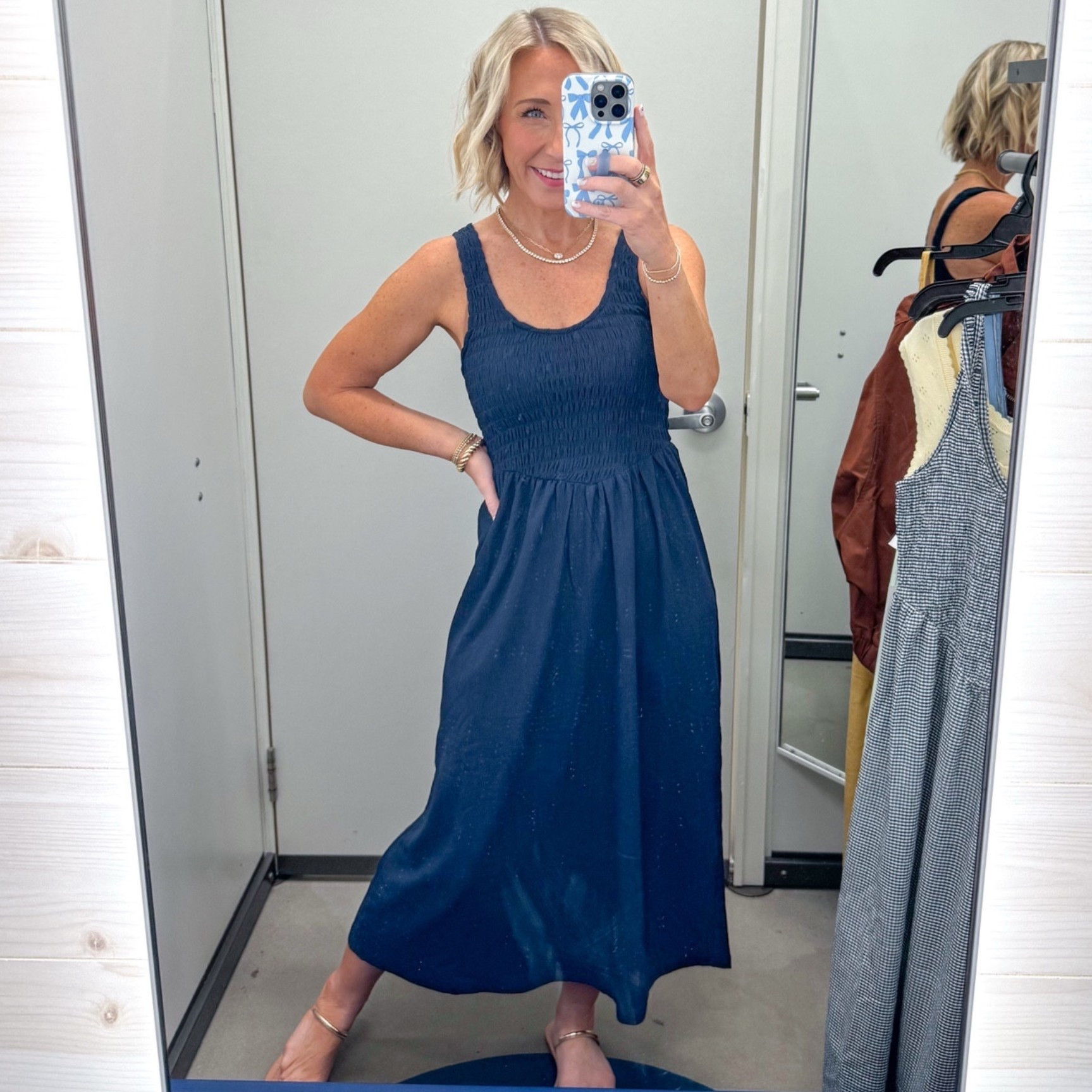 Old Navy - in store try-on And it’s all on SALE! Fit & Flare Lightweight Smocked-Bodice Midi Dress - size XS. 6 colors.

#LTKSaleAlert#LTKSeasonal#LTKOver40 

 