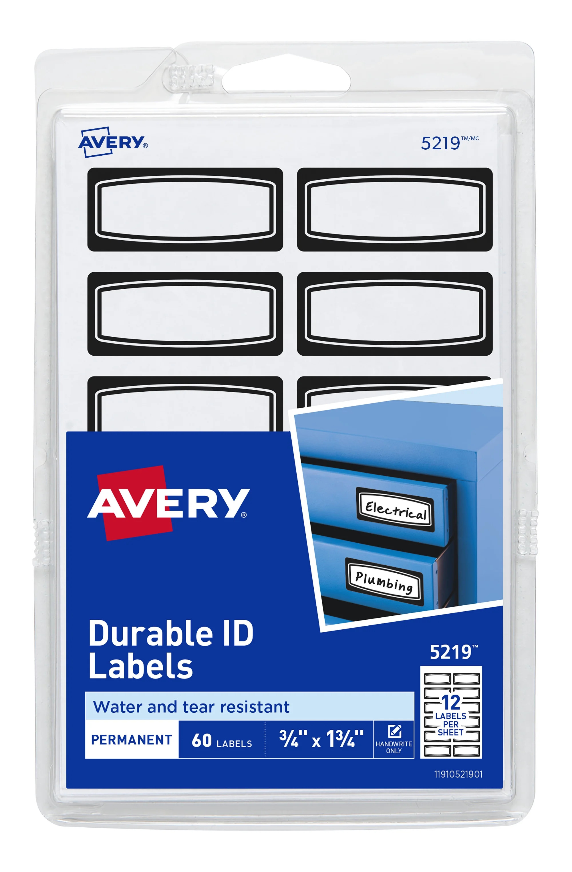 Avery Durable ID Labels, White with Black Border, 3/" x 1-3/4", Permanent, Handwrite, 60 Labels (... | Walmart (US)