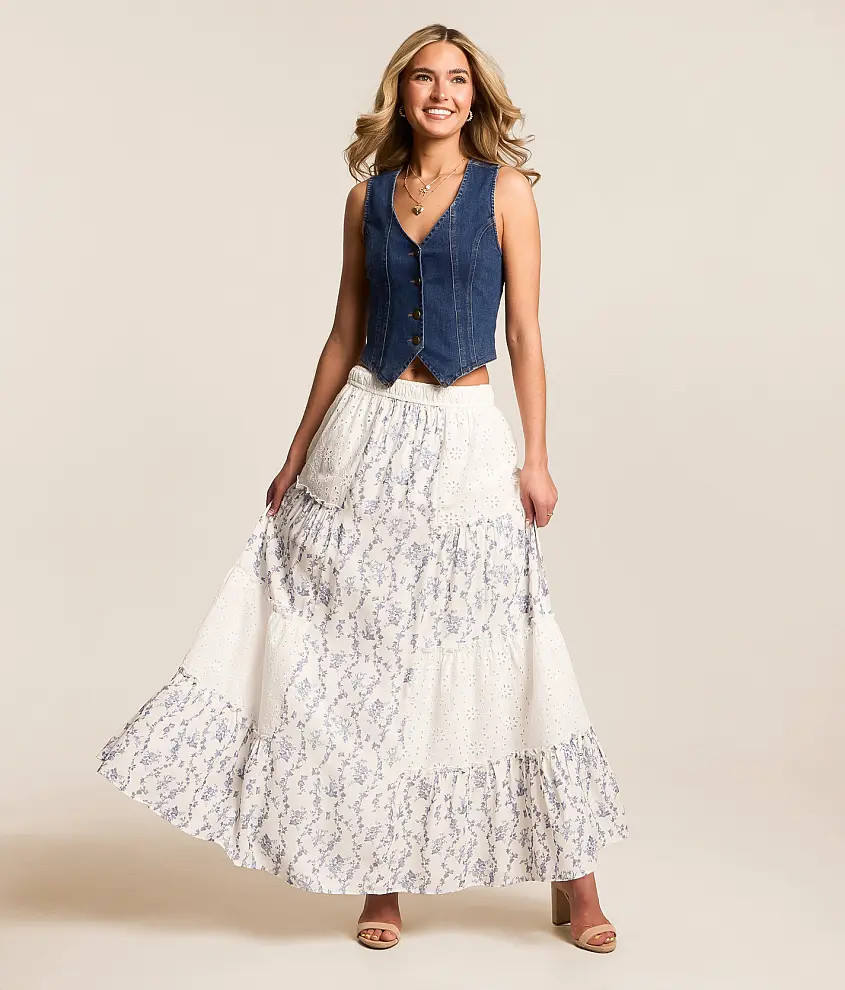 Pieced Floral Eyelet Maxi Skirt | Buckle