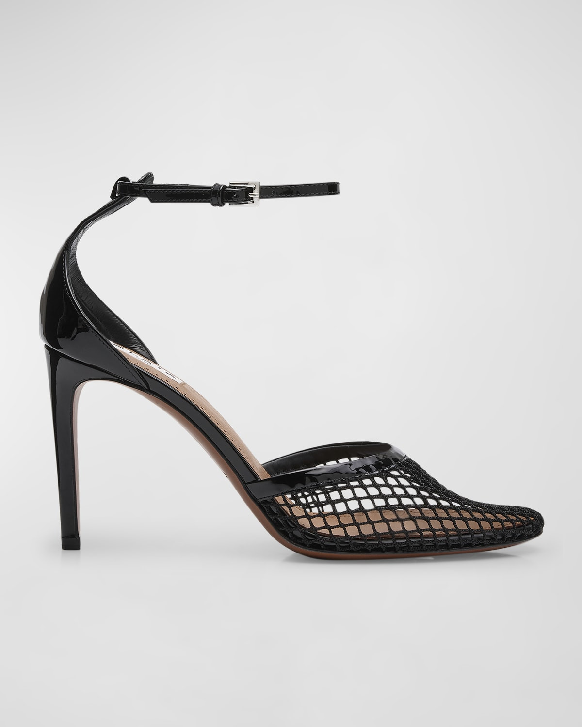 Fishnet Patent Ankle-Strap Pumps | Neiman Marcus
