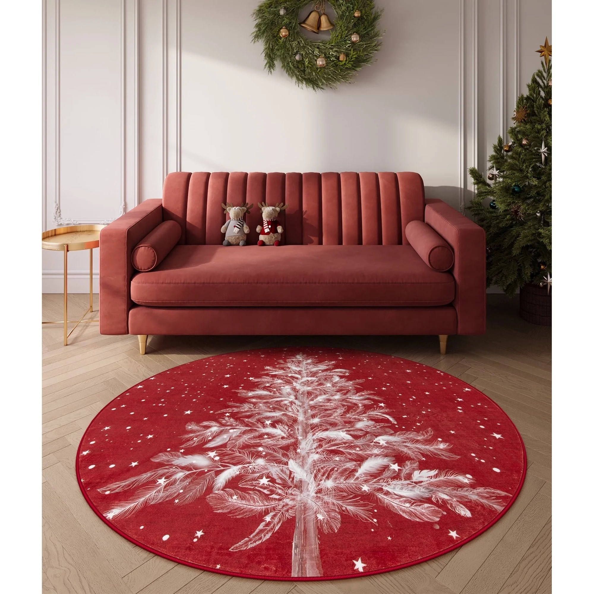 Lahome Christmas Round Rug 4ft Area Rug Red Christmas Tree Rug Washable Rug Indoor Carpet Decorat... | Walmart (US)