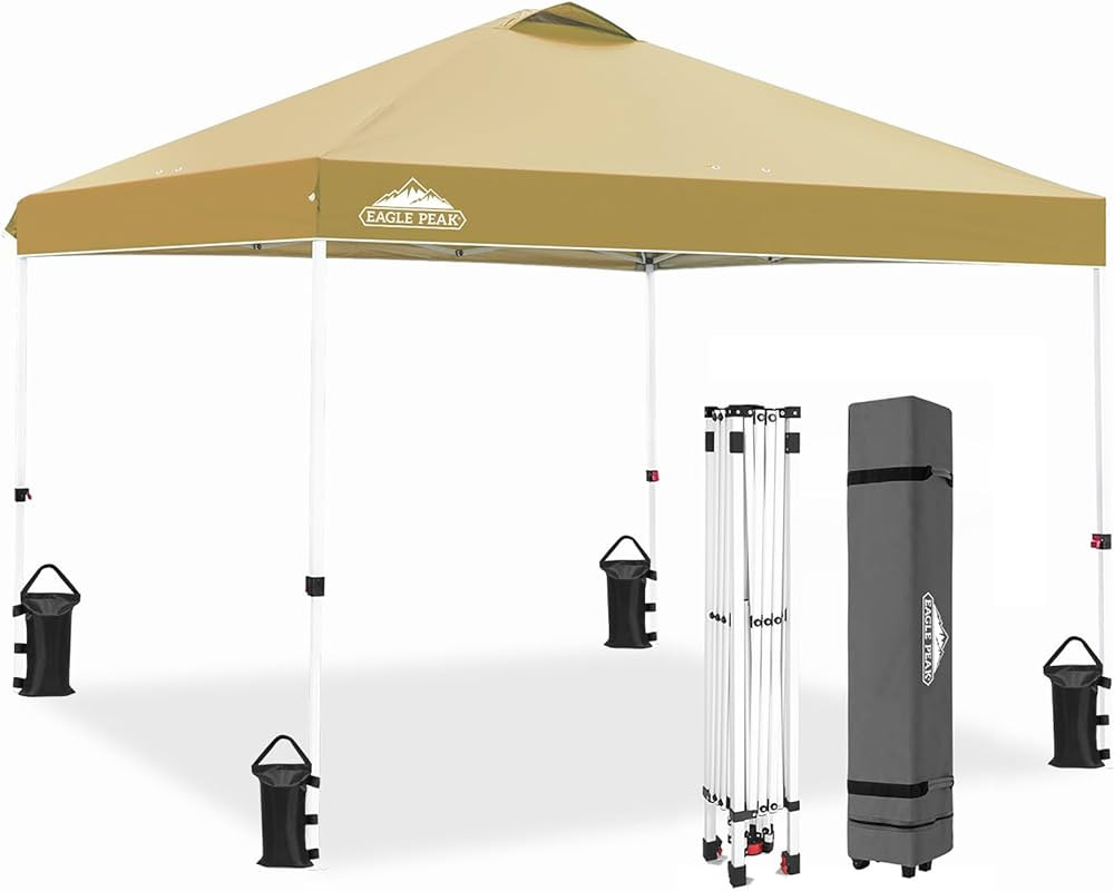 EAGLE PEAK 10x10 Pop Up Canopy Tent with Carry Bag, 4 Stakes, 4 Ropes, 4 Weight Bags, Easy Set Up... | Amazon (US)