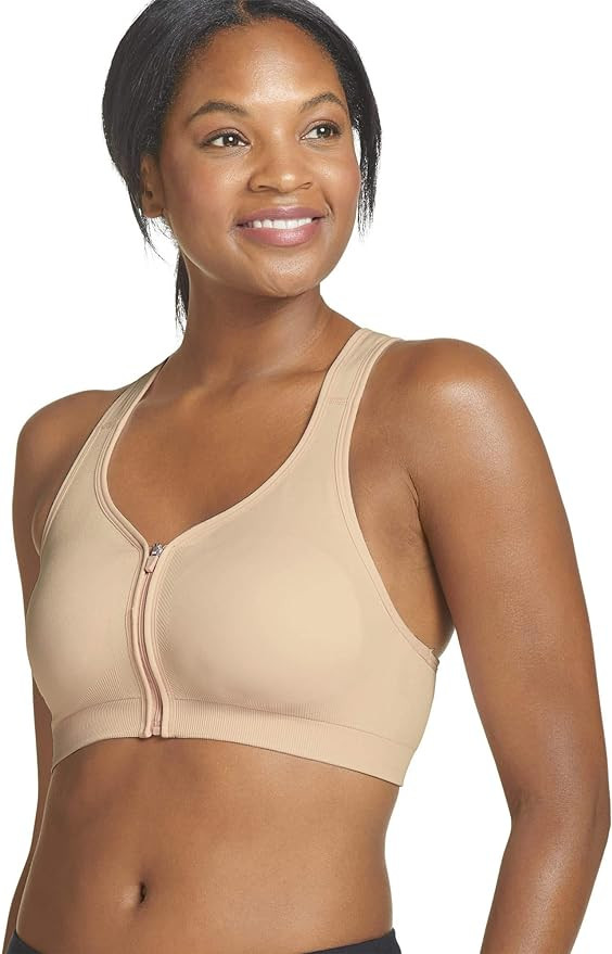 Jockey Women's Mid Impact Zip Front Sports Bra | Amazon (US)