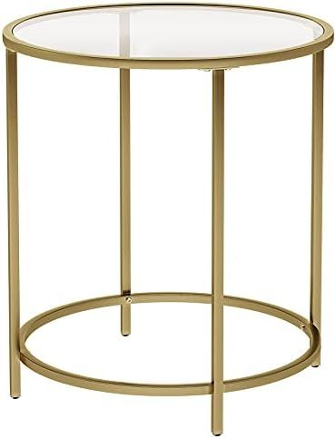 VASAGLE Round Side Table, Glass End Table with Metal Frame, Small Coffee Accent Table, Bedside Table | Amazon (US)