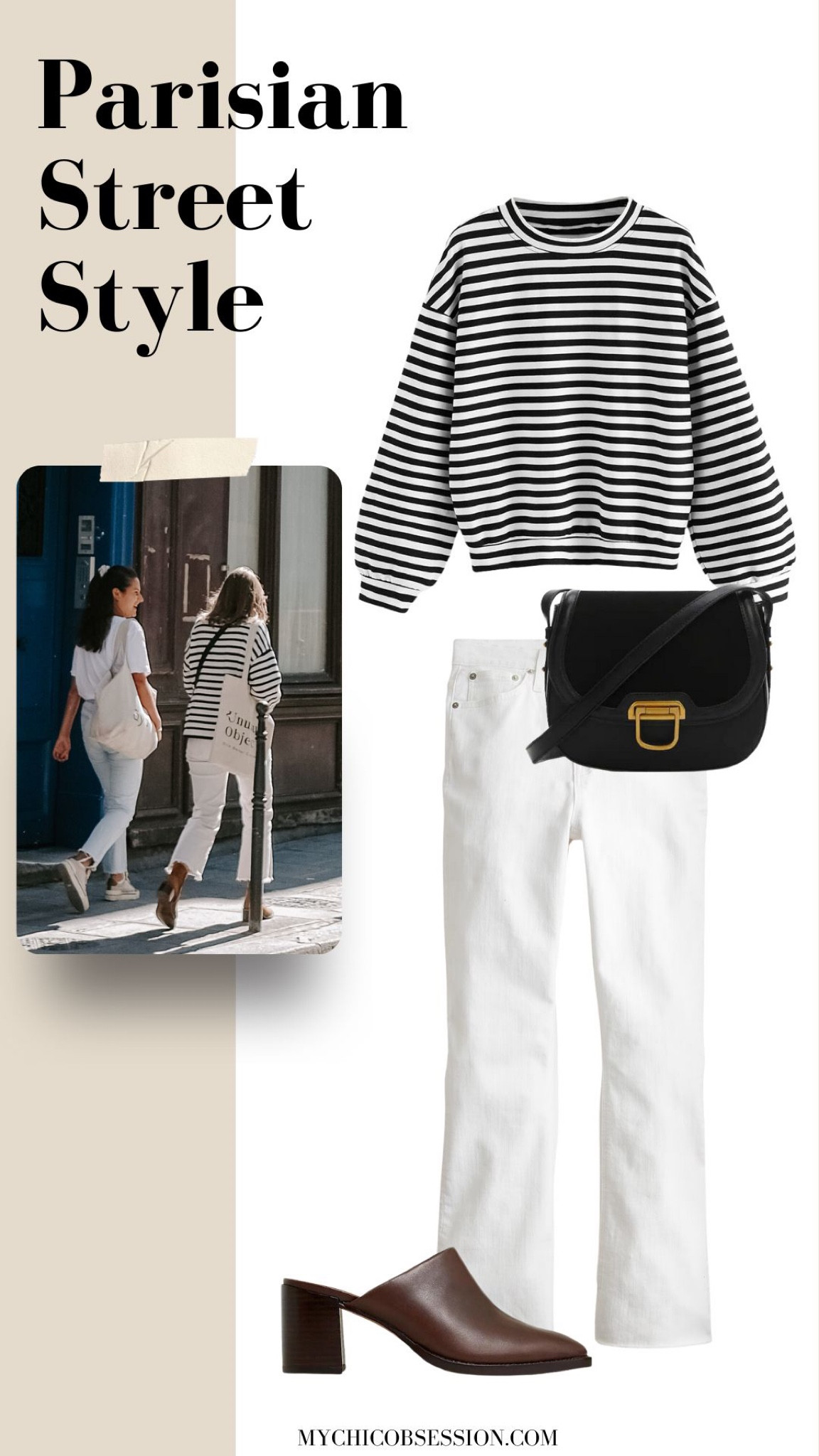 For the perfect weekend look, try a black and white striped sweatshirt, white jeans, a black leather bag and mule heels for a fall shopping day.

#LTKSeasonal #LTKstyletip