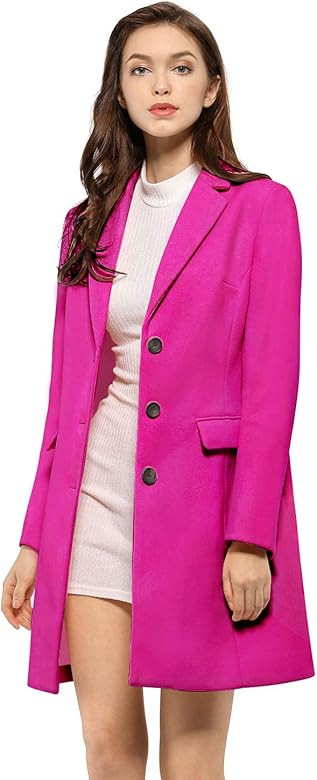Allegra K Women's Notched Lapel Single Breasted Outwear Winter Coat | Amazon (US)