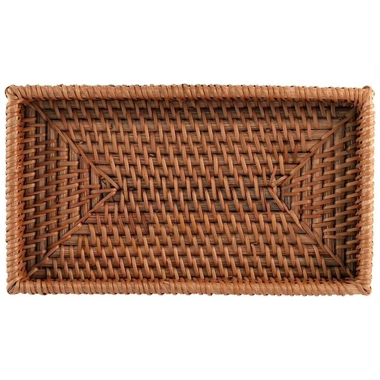 Better Homes & Gardens Rattan Bathroom Cosmetic & Toiletry Tray with Raised Edges, Brown | Walmart (US)