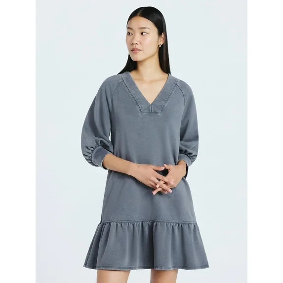 Scoop Women's and Women's Plus Deep V Neck Sweatshirt Mini Dress, Sizes XS-4X | Walmart (US)