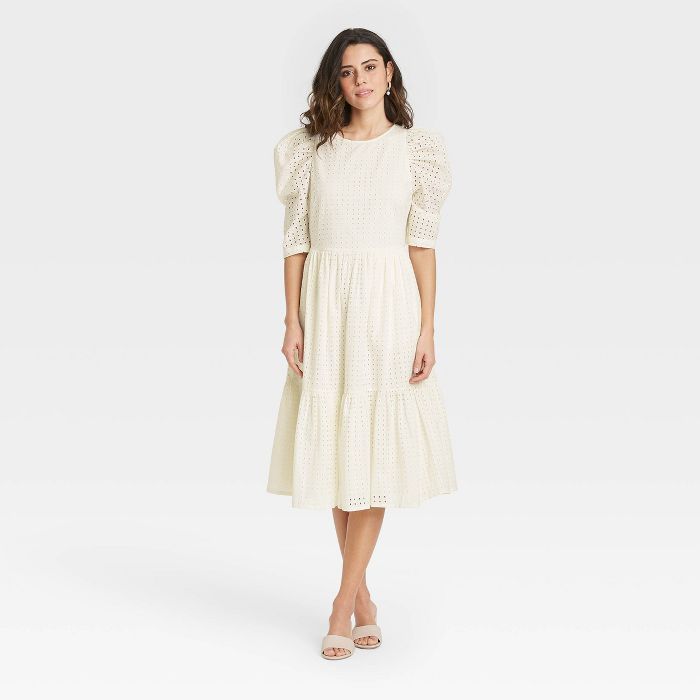 Women's Elbow Sleeve Eyelet Dress - A New Day™ | Target